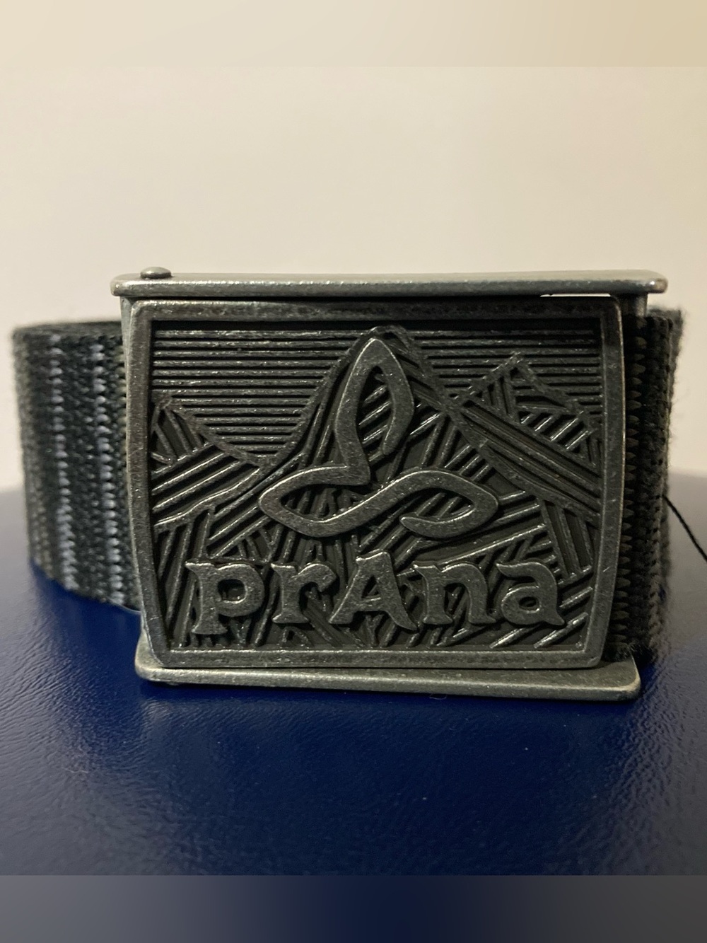 Prana Black Striped Belt with Subtle Gray Text - Picture 5 of 5